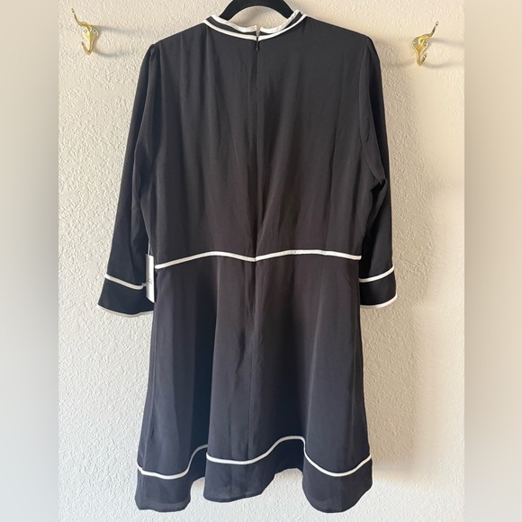 NWT CeCe Black Knee Length Poly Crêpe Tie Neck Dress XL 3/4 Sleeve Office Modest - Picture 5 of 10